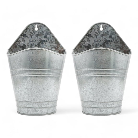 Hosley Set of 2 Galvanized Wall Planter with PVC Linner 10In High, Ideal Gift for Wedding Home Office Party DYI Indoor Outdoor outdoor wall planter Garden Patio