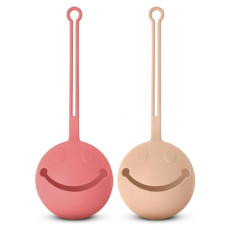 Back Bay Play Silicone Pacifier Holder Case for Diaper Bag, Eating, Stroller, Changing - Baby Binky Holder & Pacifier Container 2 Pack Petal Pink/Apricot