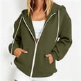 thumbnail image 4 of Qulqfy Hoodies for Women Waffle Knit Fall Winter Casual Lightweight Army Green Hooded Drawstring Loose Zip Up Long Sleeve Track Jackets with Pockets M, 4 of 6
