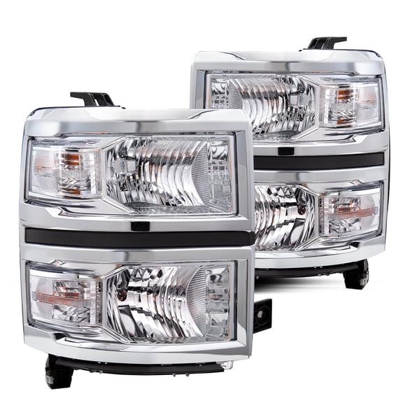 Chrome Headlights For 2014-2015 Chevy Silverado 1500 Headlamps LH RH Pairs 14-15