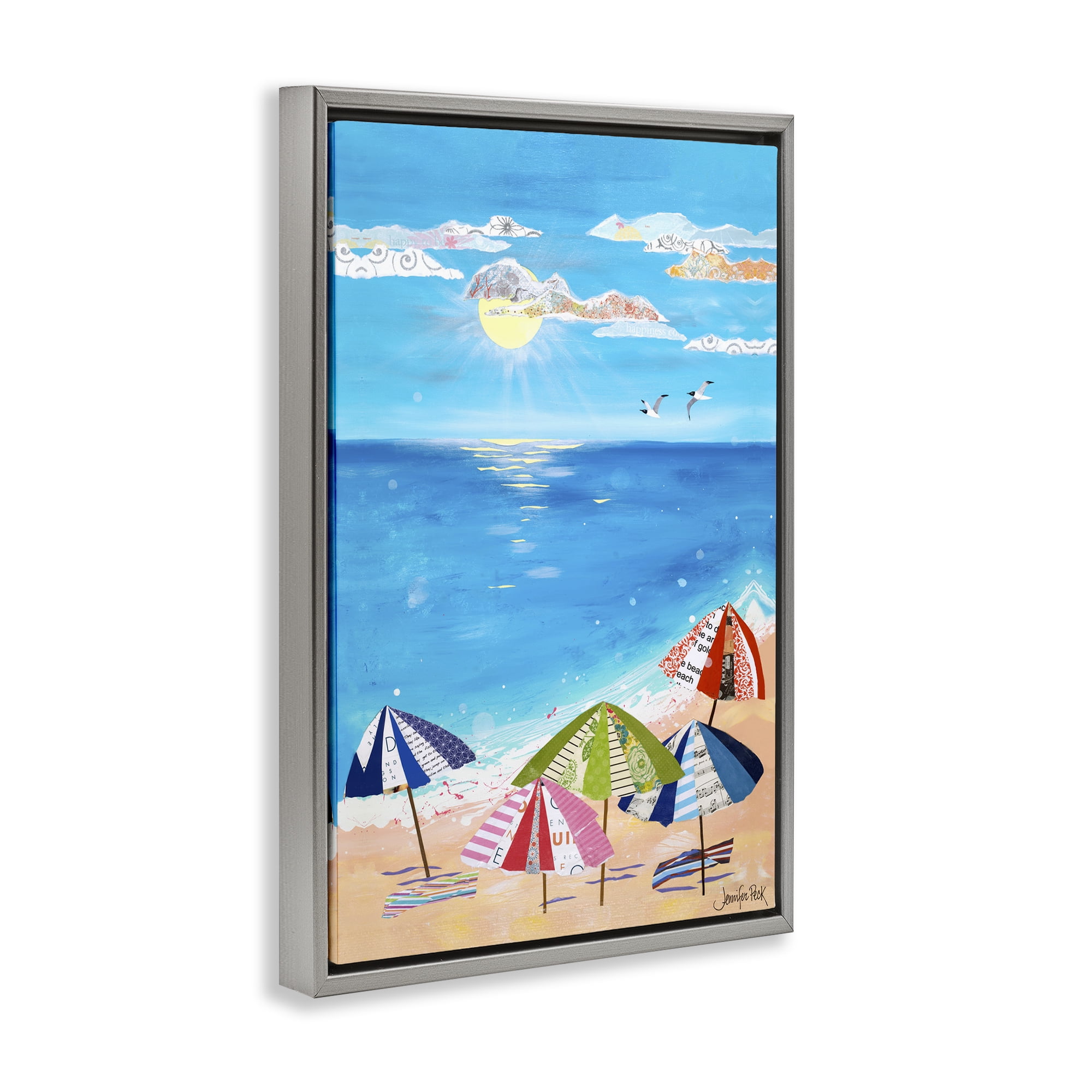 Stupell Industries Good Day Sunshine Coastal Painting Gray Floater Framed Canvas Art Print Wall Art, 17 x 25