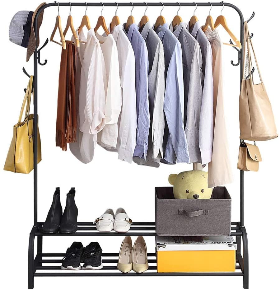 60 inch Clothes Garment Rack with Shelves and 6 Hooks, Metal Clothing