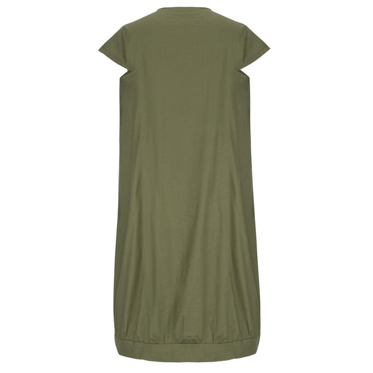 Bigersell Babydoll Dress for Women Fashion Women Summer Casual V-Neck Solid Short Sleeve Cotton Linen Dress Nursing Dress Regular T-Shirt Dresses,