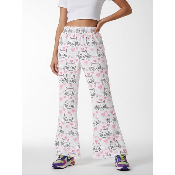 13Y Girls Colored Flared Pants Digital Print Trousers Slim-Fit Wide Leg Flare for Spring Summer Autumn