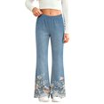 thumbnail image 4 of MuXiKeJi Clothes Baggy Jeans for Girls Cute Print Elastic Waist Wide Leg Flared Denim Pants Regular Fit Long Casual Bottoms Girls Denim Pants, 4 of 8