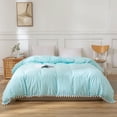 thumbnail image 2 of Move Over Teal Duvet Cover Twin White Pom Poms Quilt Cover Only Ball Fringe Pattern Washed Microfiber No Filling, 2 of 9