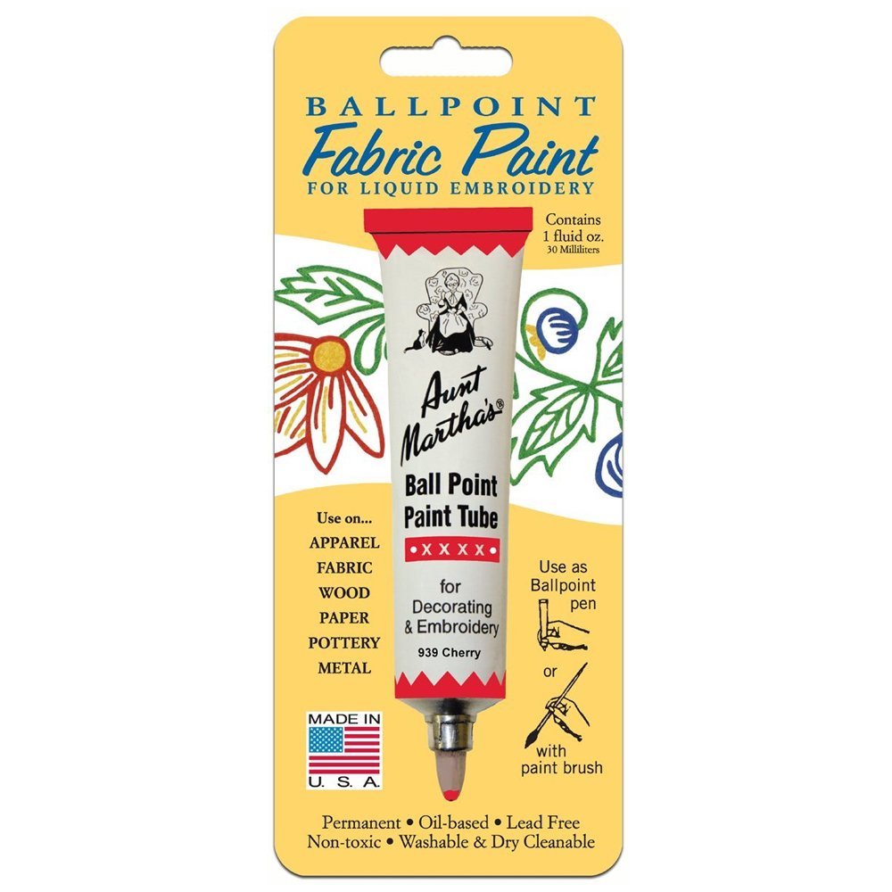 Cherry Aunt Martha's Ballpoint Embroidery Fabric Paint Tube Pens 1 oz