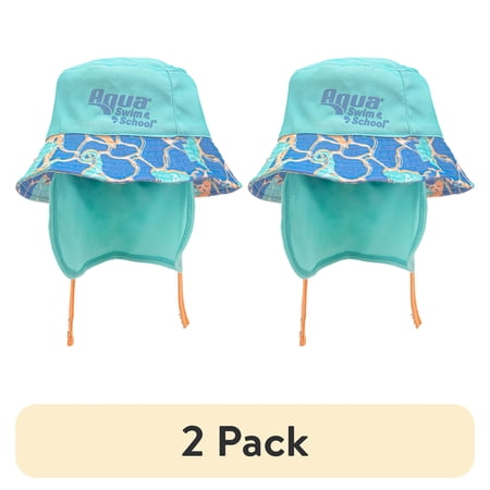 (2 pack) Aqua SwimSchool Sunshade Bucket Hat with Sun Shield for Infants, Blue, Unisex