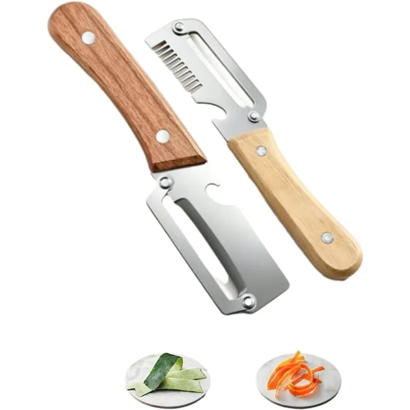Multi-functional Vegetable Peeler for Kitchen, 2.5mm Stainless Steel Peeler, 3-in-1 Scallion Shredder Peeler