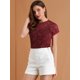 thumbnail image 2 of Top de encaje floral transparente Allegra K para mujer Con mangas cortas y dobladillo curvo S, 2 of 6