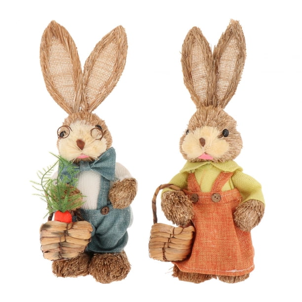 2x Figuras de primavera Adornos de conejito de Pascua Esculturas de paja artificial para estilo B