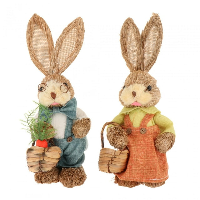 2x Figuras de primavera Adornos de conejito de Pascua Esculturas de paja artificial para estilo B