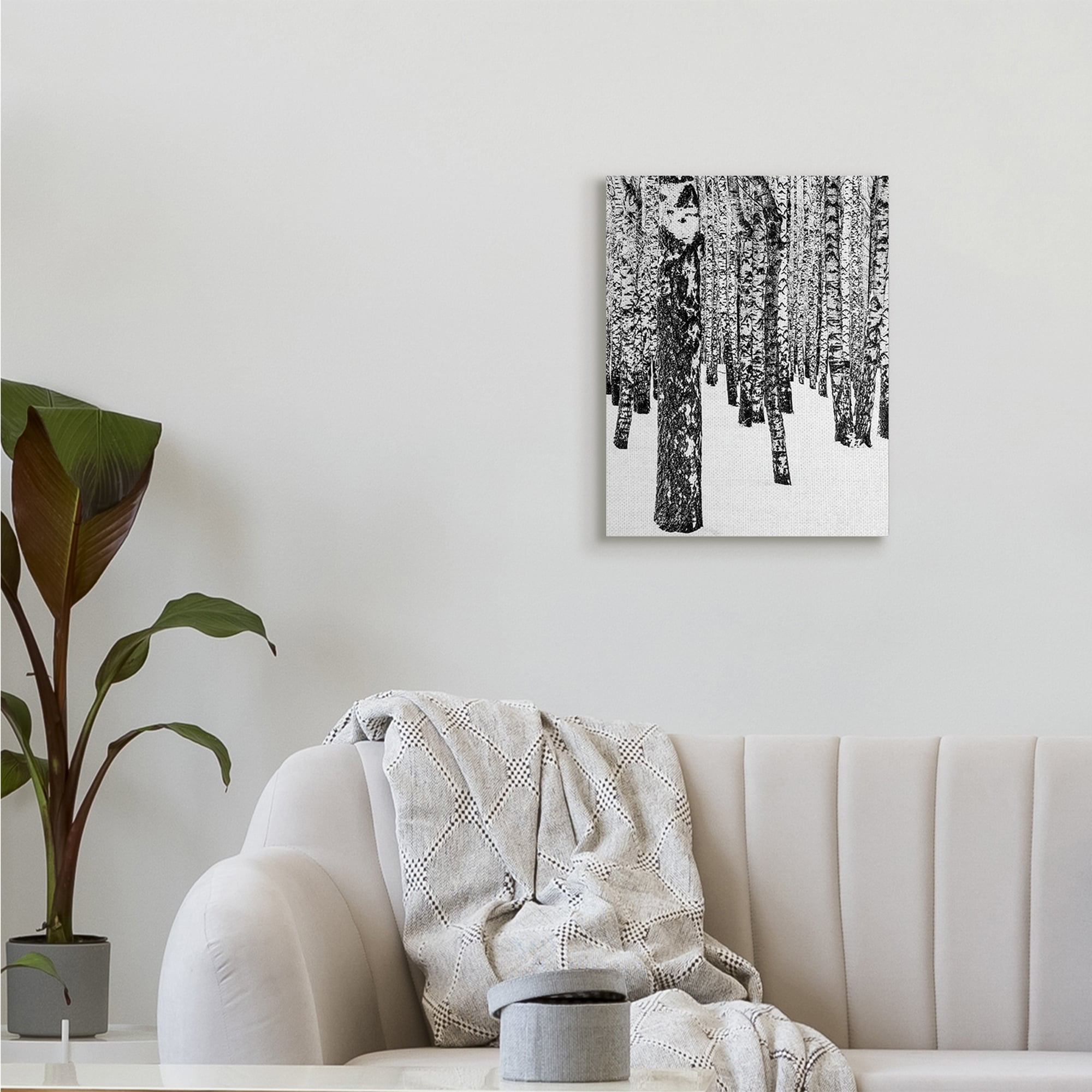 Minimal Snowy Woods Landscape Black and White 16 in x 20 in Painting Canvas Art Print, by Stupell Home Décor