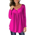 thumbnail image 1 of Timegard Tops for Women Long Sleeve Notched V-Neck Button Ruched Comfy Long Blouse Casual Tunic Tops, 1 of 5