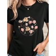 thumbnail image 1 of Camiseta estampada con flores para mujer, cómoda, de manga corta y cuello redondo, ideal para el tiempo libre., 1 of 6
