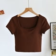 thumbnail image 2 of T Shirts for Women Clearance $5 Plus Size, Xunlbb Fashion Women's Summer Casual Solid Color Short Sleeve Round-Neck Blouses Shirts ,T-shirt Tunic Tops Coffee, 2 of 8