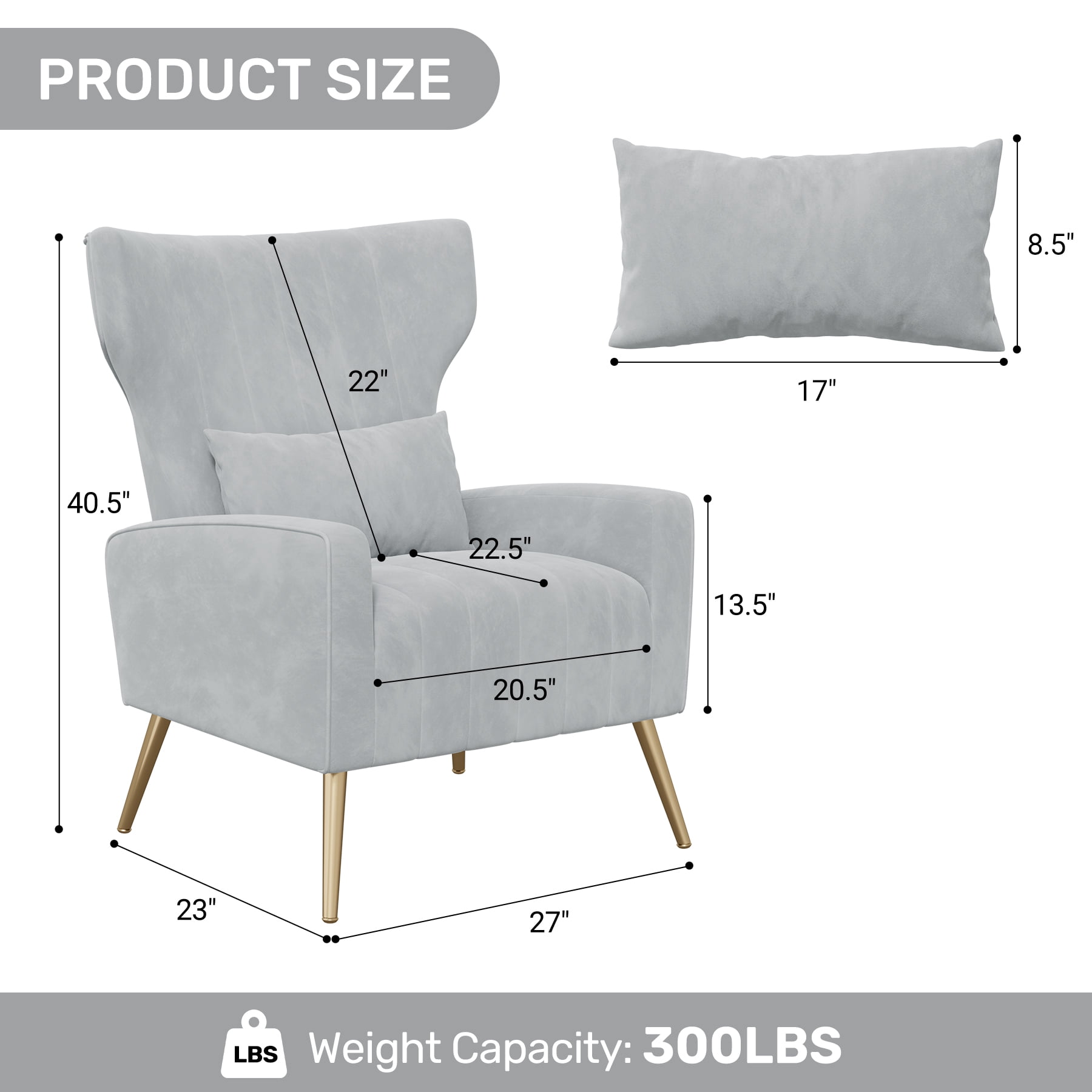 MOONMISS Velvet Accent Chair for Living Room, Modern Arm Chair with Pillow, Single Sofa Lounge Chair for Bedroom & Reading Room,Light Gray