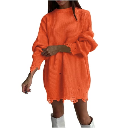 cfhntfmh Women s Fashion Oversized Sweater Knitted Sweaters Crewneck Long Sleeve Pullover Sweatshirt Dress(Watermelon Red X-Large)
