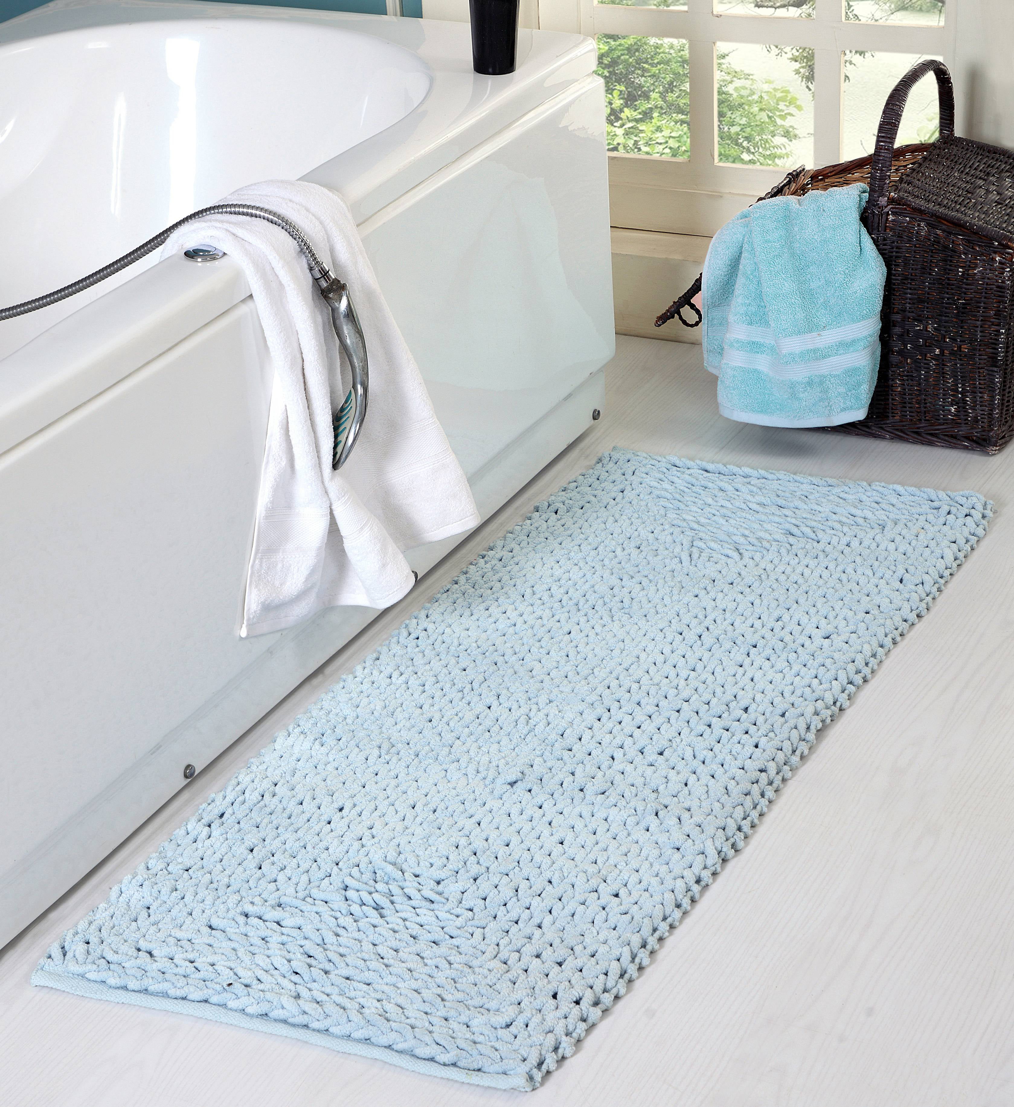 Extra Absorbent and Durable Braided Chenille Oversized Bath Rug or Runner BLUE