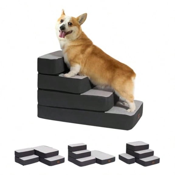 4-Step Adjustable Dog Stairs for Beds Dog Steps for Small Dogs and Cats Foldable Pet Stairs for Bed Climbing Non-Slip Pet Step Indoor Grey