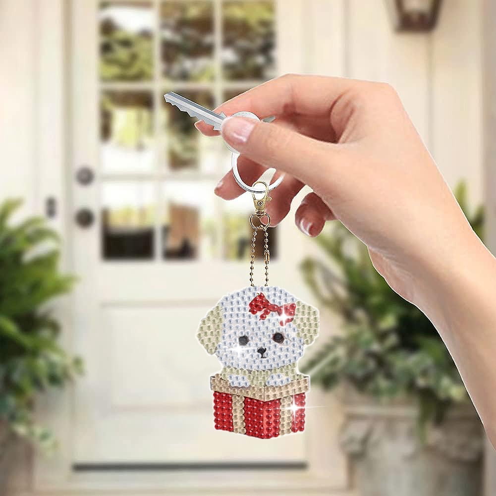5pcs 5D dog diamond painting keychain kit, double-sided diamond art keychain, DIY handmade crafts, DIY for children and adult beginners, keys, mobile phones, backpack accessories