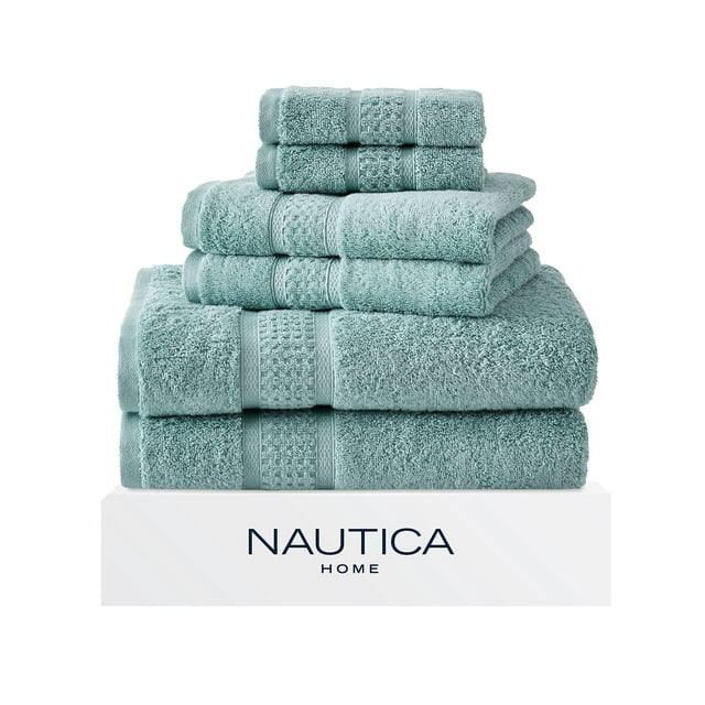 Juego de toallas de baño Nautica de 6 piezas, algodón absorbente, turquesa