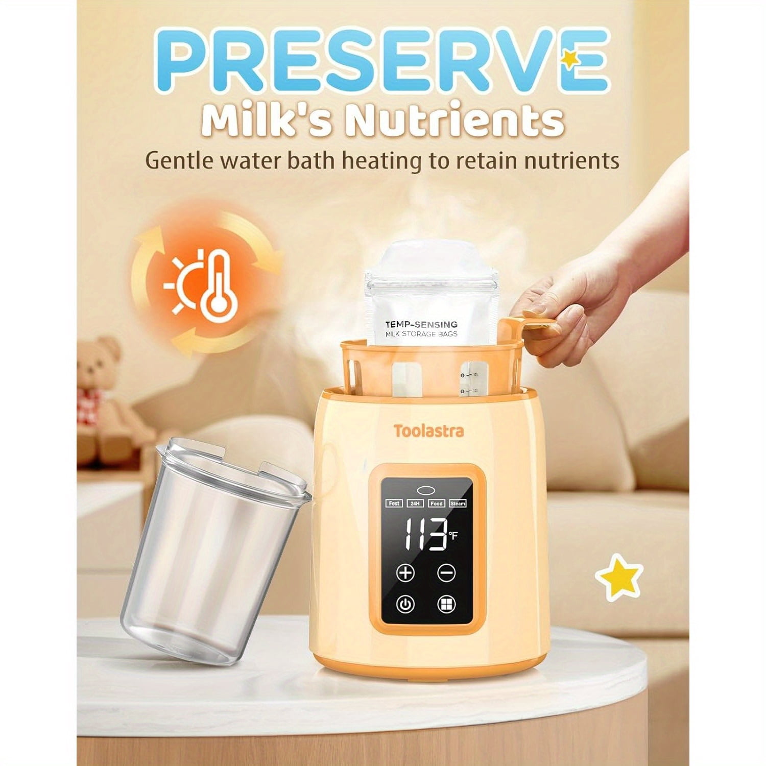 Hattyroom Bottle Warmer for Breastmilk & All Bottles - Fast 3-Min Heating, Precise Temp Control, Auto Shut-Off, BPA-Free, Portable Dual Bottle Warmer for Formula & Baby Food