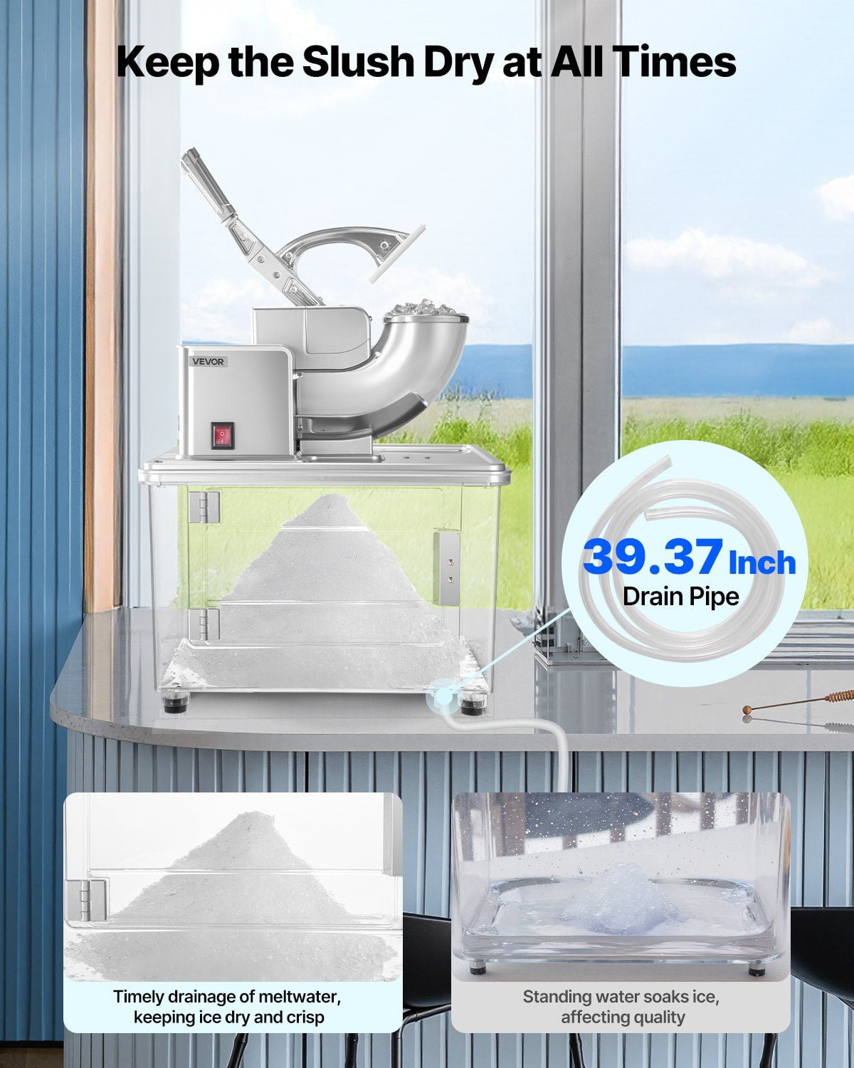 Commercial Electric Ice Crusher Snow Cone Maker 661LBS/H Shaved Ice Machine with 11 Gal/50L Ice Box, 350W Motor, 4 Stainless Steel Blades, One-Touch Operation, Ergonomic Handle, Efficient Drainage