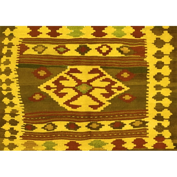 Ahgly Company Machine Washable Indoor Rectangle Southwestern Yellow Country Area Rugs, 5' x 8'
