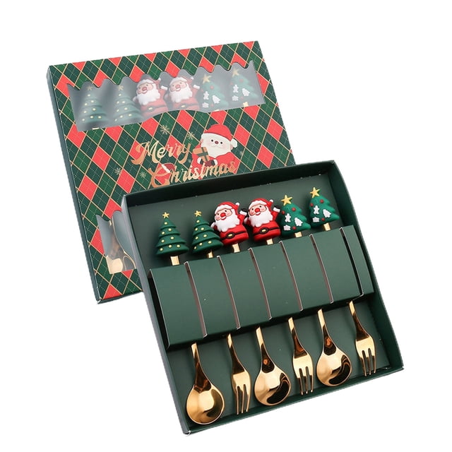Juego de cubiertos navideños Gardenne, cucharas y tenedores navideños, vajilla navideña, cabezal de acero inoxidable de superficie lisa, cubiertos decorativos navideños (20 piezas)