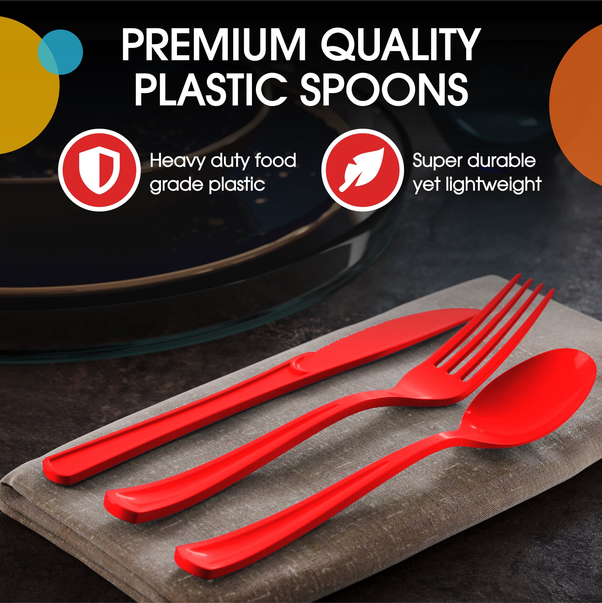 Exquisite Red Disposable Spoons - Red Plastic Spoons - 150 Count