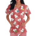 thumbnail image 3 of Women's Cartoon Animala Printed Scrub Tops Stretchy Breathable Short Sleeve Carer Working Shirts With Pockets, 3 of 4