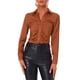 thumbnail image 1 of BLUSA DE SATÉN PARA MUJERES INSPIRE CHIC DE MANGA LARGA CON CUELLO PUNTA Y BOTONES TAMAÑO 2XL COLOR CAFÉ, 1 of 5
