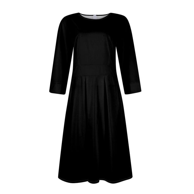 LISTHA Women's Fall 3/4 Sleeve Midi Dresses Casual Formal Church Wedding  Guest Work Clothes Black M - Walmart.com