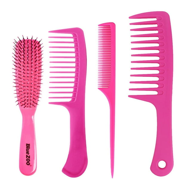 Juego de 4 peines para peluquería de salón, kit de cepillos de peluquería antiestáticos Rosa roja