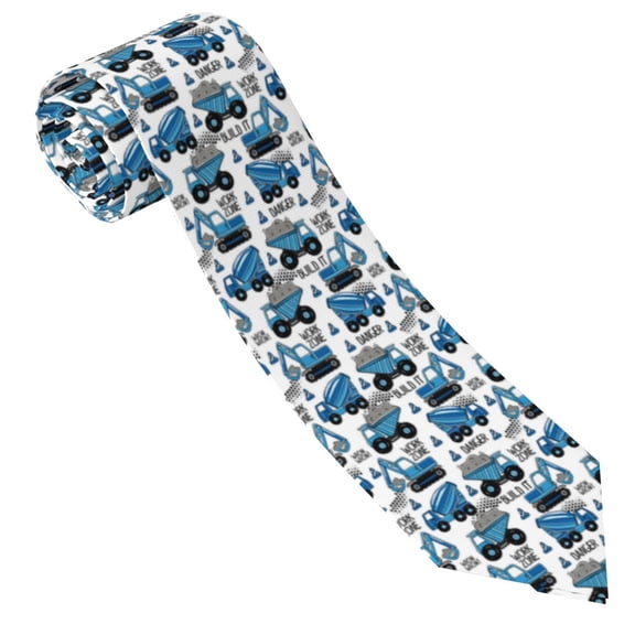 Xecao Blue Excavator Print Tie For Men Necktie Woven Jacquard Neck Ties,Classic Men's Tie