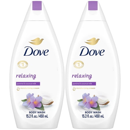 Dove Body Wash Relaxing 2-Pack – Jasmine & Coconut Milk for Softer, Smoother Skin, 15.2 Oz Ea