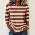 thumbnail image 2 of JULMCOMO Shirts for Women Striped Crew Neck 3/4 Sleeve Trendy Loose Fit T Shirts Color Block Casual Comfy Tunic Tops Light Green L, 2 of 6