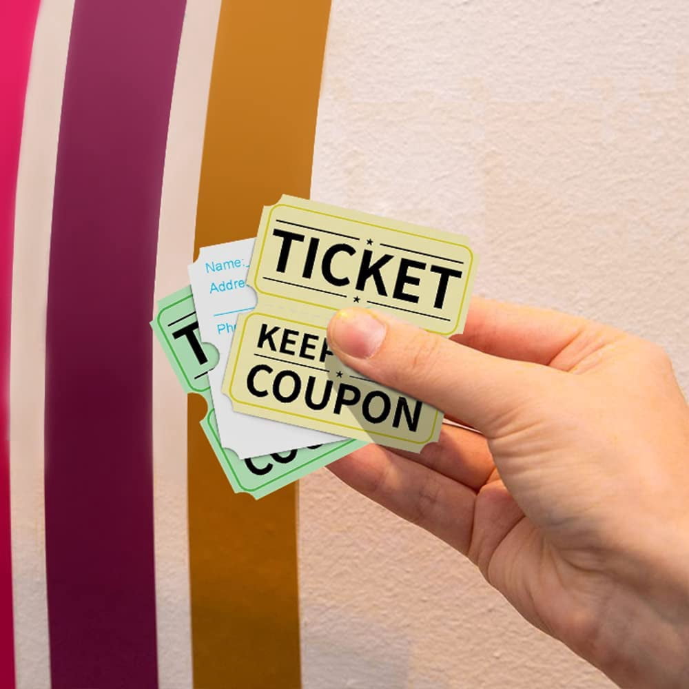 8000 Assorted Raffle Ticket Rolls, Double Raffle Tickets Set of 4 Colors Printable for Raffle, Events, Classroom, Entry, Class Reward & Door Prize