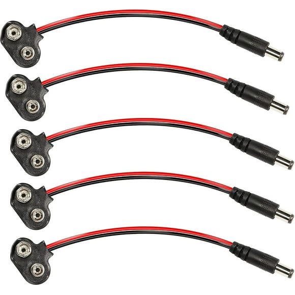 Pack 9v T Type Battery Connector With Dc Male Plug For 9v Alkaline Battery