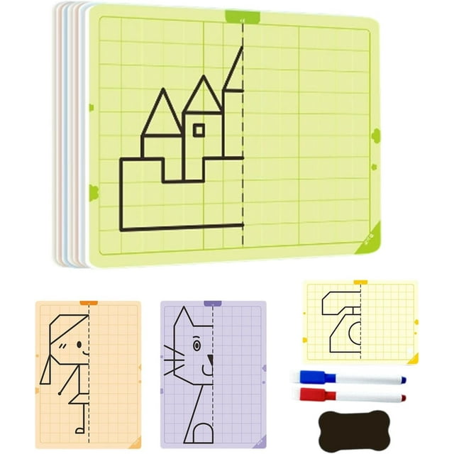 Tarjeta de dibujo simétrico con patrón: herramienta educativa para dibujo simétrico. Conjunto de actividades artísticas STEM educativas para el desarrollo de la motricidad fina en el hogar.
