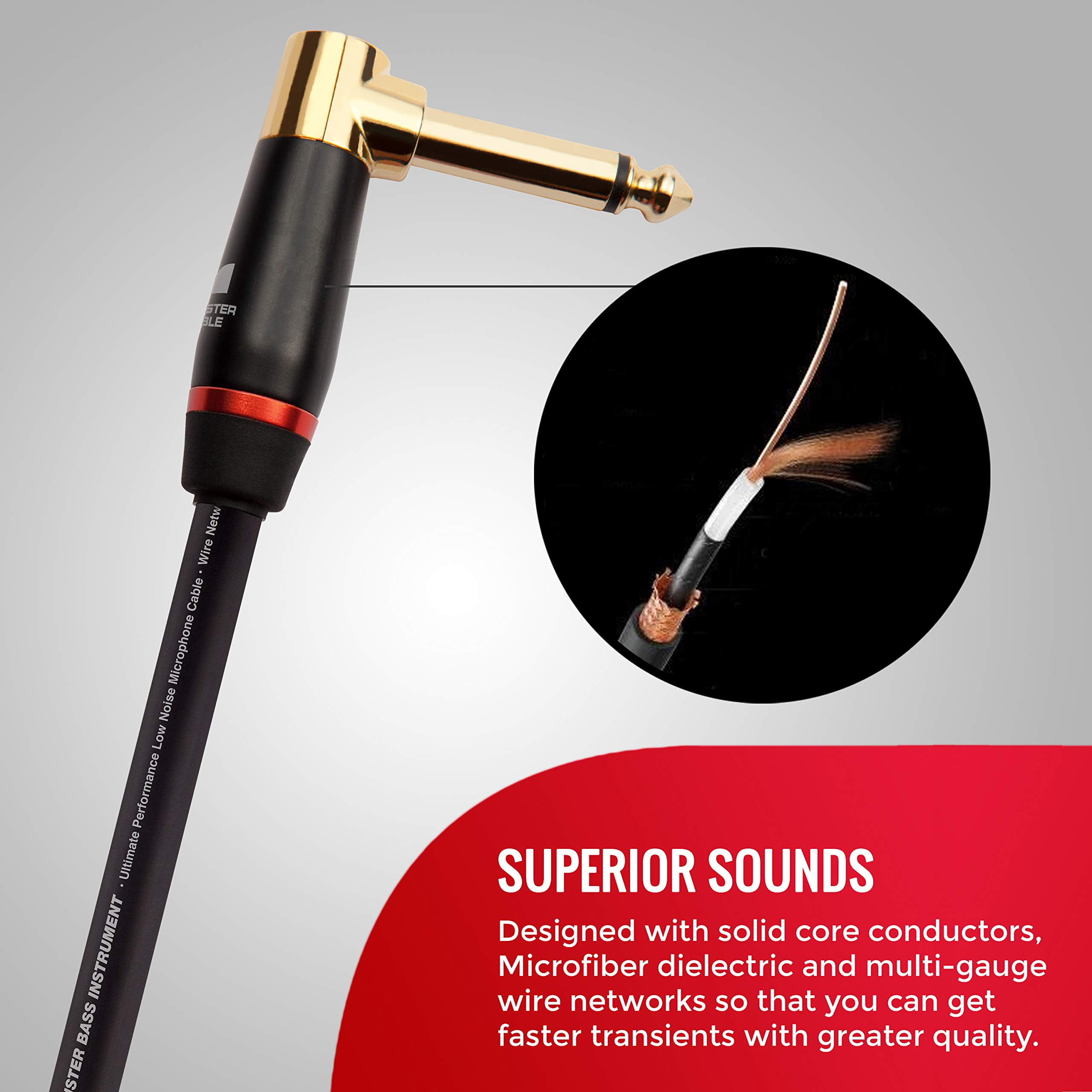 Monster Cable Prolink Bass Instrument Cable 8 in. Right Angle to Right Angle, Black