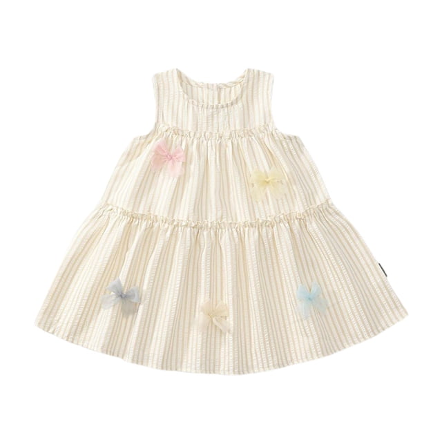 Ashirexll Robe Sans Manches pour Filles Petite Fleur Bouton Dentelle Col Rond Ligne A Robe Décontractée pour l'Été Tenue Quotidienne Âge 3-8 Ans Multicolore 6-7 Ans
