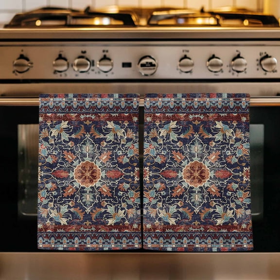 Retro Boho Kitchen Towels Set of 1, Rustic Flowers Modern Geometric Abstract Art Absorbent Dish Towels for Kitchen, Microfiber Hand Towel, Quick Drying Tea Towel for Cleaning Decorative Dishcloths