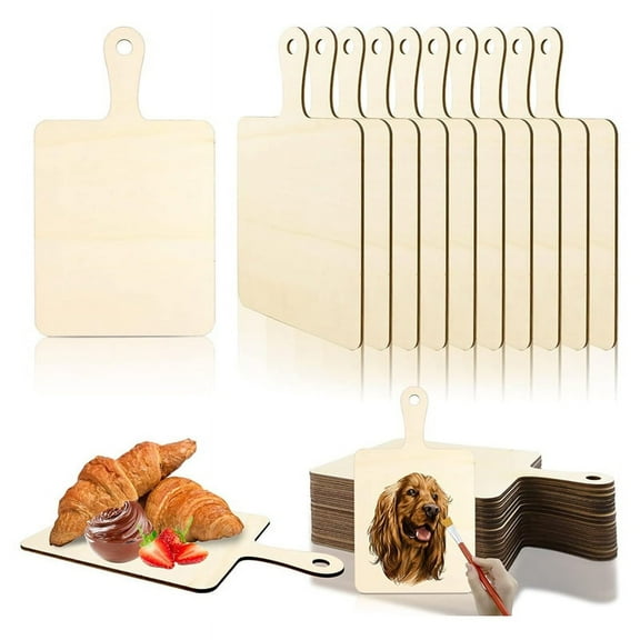 Unfinished Wood Cutting Board Craft with Handle,for Craft DIY Christmas Home Kitchen Cooking Decor (9.4inch X 5.5inch)