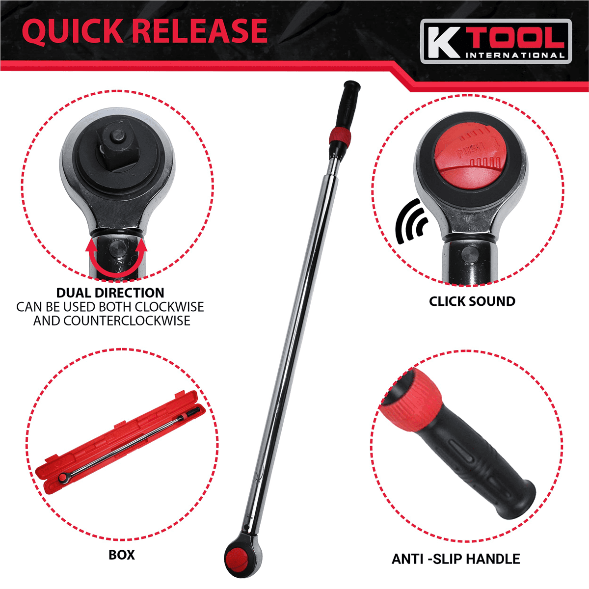 K-Tool 72145 3/4" Drive Click Style 39" Long Torque Wrench, 100-600 in/lbs