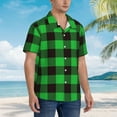 thumbnail image 3 of Kll Men'S Hawaiian Shirt Short Sleeve Button Down Beach Shirts-Buffalo Plaid Green Black, 3 of 7
