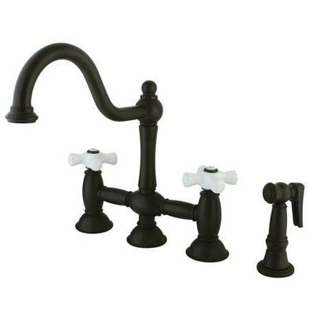 Handle Widespread Bridge Faucet - Elements of Design Double Handle Widespread Bridge Faucet with Porcelain Cross Handles
