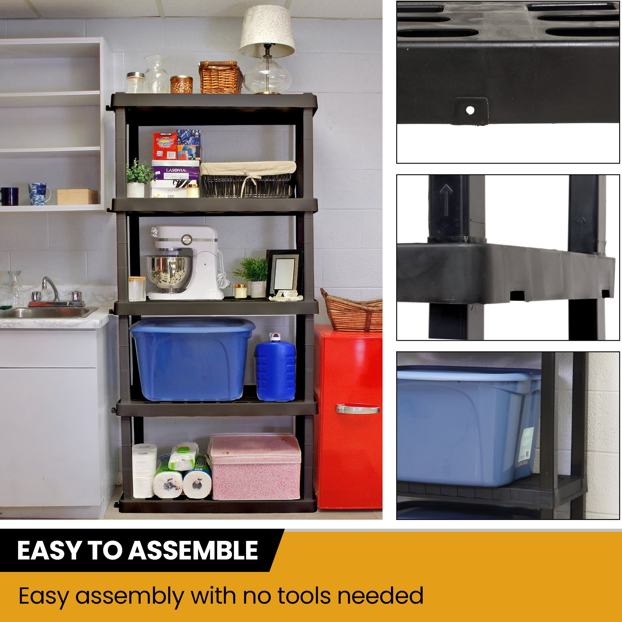 Hyper Tough Plastic Storage Shelves Garage Shelving Unit 5-Tier 73.80"H x 17.75"D x 36"W Black 750 lb Total Capacity
