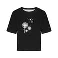 thumbnail image 3 of OKBOP Womens Tops Clearance Under $5 Short Sleeve Black Drop Shoulder Crew Neck Floral T-Shirts Womens Shirts Plus Size, 3 of 5